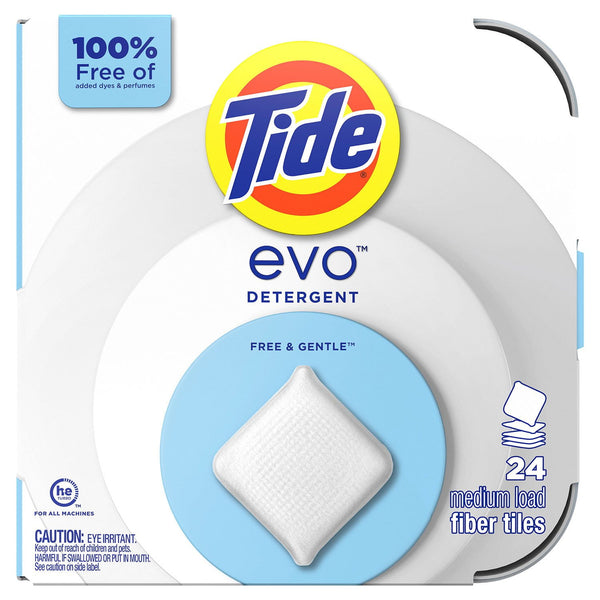 Tide Evo Laundry Detergent Fiber Tiles, Free & Gentle, 72 ct.
