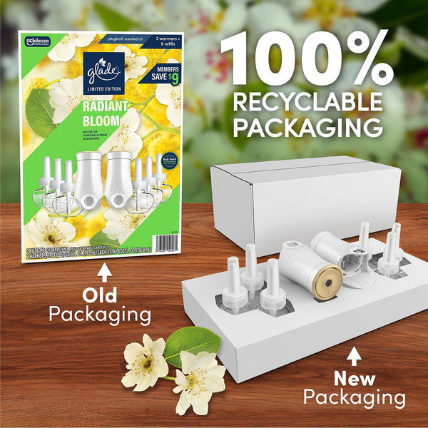 Glade PlugIns Scented Oil, Radiant Bloom, 2 Warmers + 6 Refills
