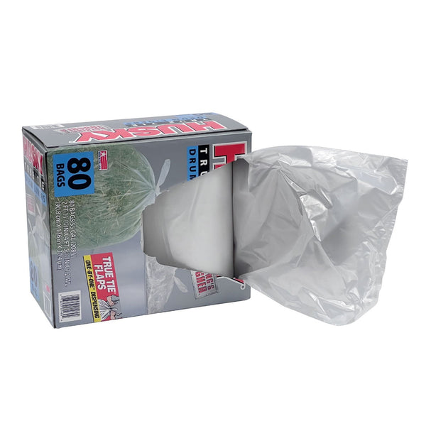 Husky 55-Gallon Clear Flap Tie Drum Liner Trash Bags (80 ct.)