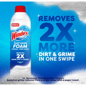 Windex Fast Shine Foam Glass Cleaner, No-Drip Aerosol Cleaning Spray, 19 oz., 4 pk.