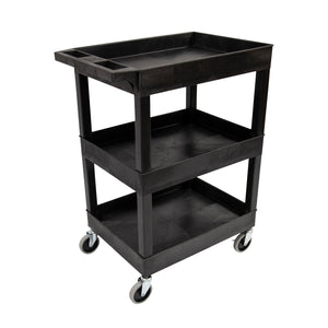 24" x 18" Plastic Utility Tub Cart- Three Shelf  Black