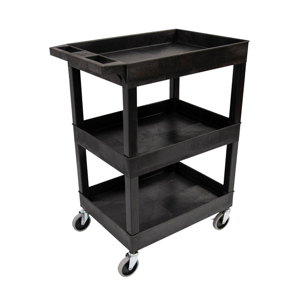 24" x 18" Plastic Utility Tub Cart- Three Shelf  Black