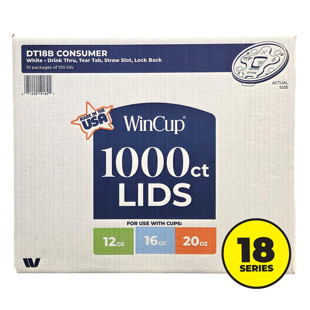 WinCup Lids with Drink Thru Tear Back and Straw Slot 18 Series, White, 12-20 oz., 1000 ct.