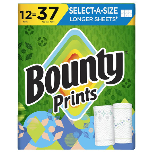Bounty Prints Select-A-Size 2-Ply Paper Towels, 12 Rolls, 128 sheets/roll