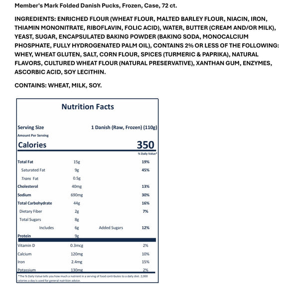 Member's Mark Folded Danish Pucks, Frozen, Case, 72 ct.