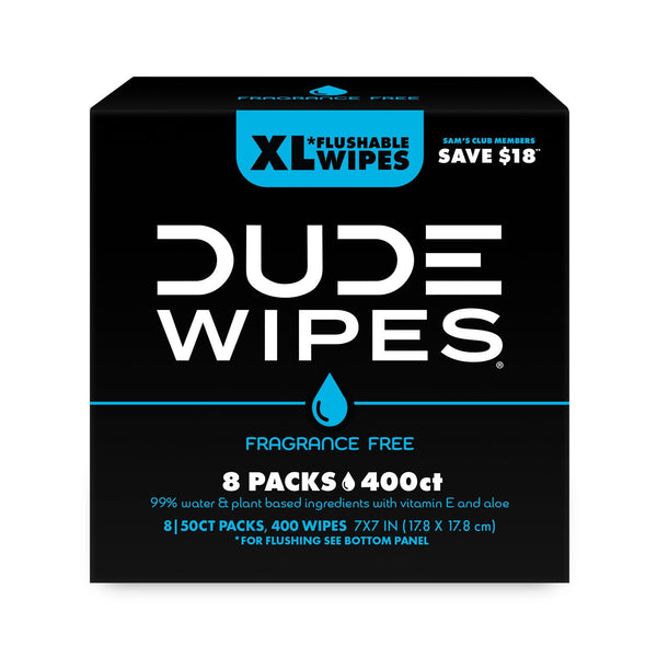 DUDE WIPES XL Flushable Wipes, Fragrance Free, 8 ct., 400 wipes