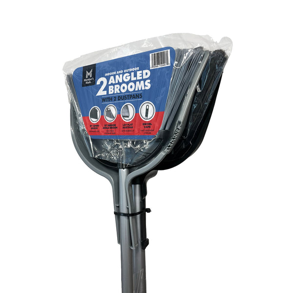 Member's Mark Heavy Duty Broom and Dustpan Set, 13" Indoor and 15" Outdoor Brooms, 2 Dustpans, 4 piece set