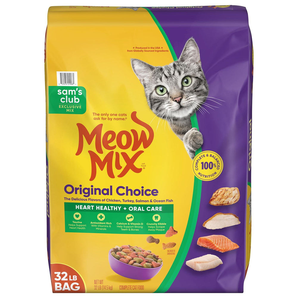 Meow Mix, Original Choice Flavor Adult Dry Cat Food, Heart Healthy & Oral Care Formula, 32 lbs.