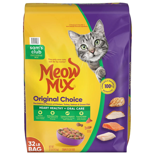 Meow Mix, Original Choice Flavor Adult Dry Cat Food, Heart Healthy & Oral Care Formula, 32 lbs.