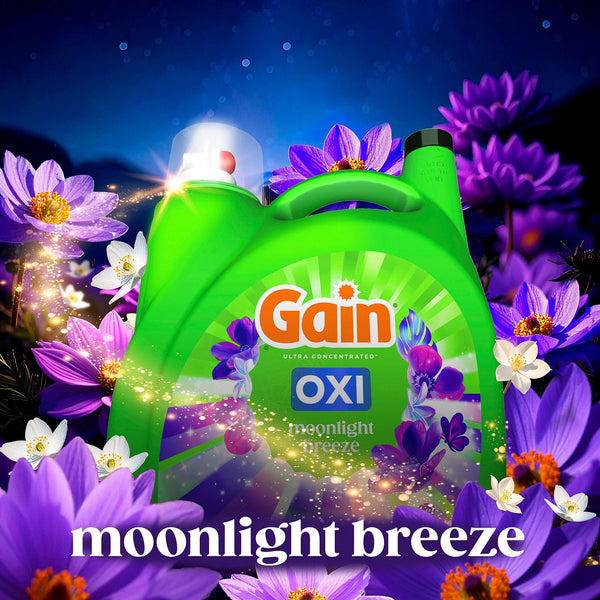 Gain + Oxi Liquid Laundry Detergent, Moonlight Breeze, 159 Loads, 170 fl. oz.