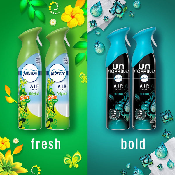 Febreze Air Mist Air Freshener Spray, Gain Original + Unstopables Fresh, 4ct., 32.4 oz.