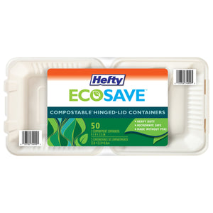 Hefty ECOSAVE 3-Compartment Hinged Lid Container, 9" x 9