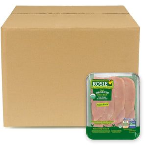 Rosie Organic Thin Sliced Boneless and Skinless Chicken Breasts, Case, priced per pound