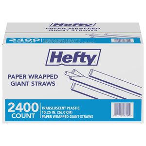 Hefty Giant Translucent Wrapped Plastic Straws, 10.25