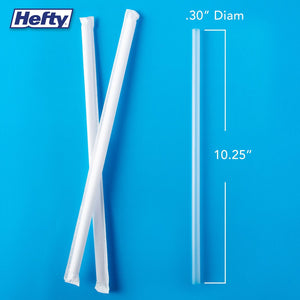 Hefty Giant Translucent Wrapped Plastic Straws, 10.25
