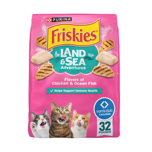 Friskies Land & Sea Adventures, Chickn and Ocean Fish Flavored, Adult Dry Cat Food, 32 lbs.