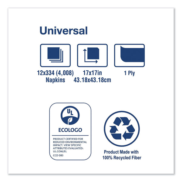 Tork Universal 1/4 Fold 1-Ply White Dinner Napkins,  12 pks., 334 napkins/pk.