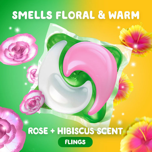 Gain Flings Tango Twist Laundry Detergent Pacs, Rose + Hibiscus Scent, 108 ct.
