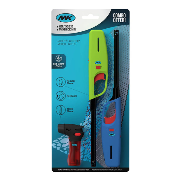 MK Lighter Heritage Utility Lighter with Maverick Mini Torch, 3pk