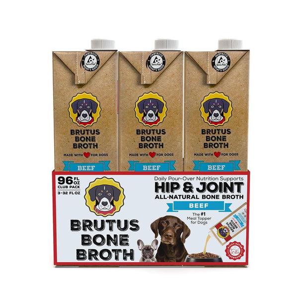 Brutus Bone Broth, Beef Bone Broth Adult Dog Meal Topper, 32 oz., 3 pk.