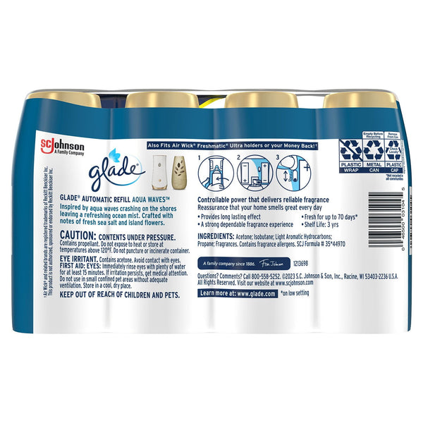 Glade Automatic Spray Air Freshener Refills, Aqua Waves, 4 ct.