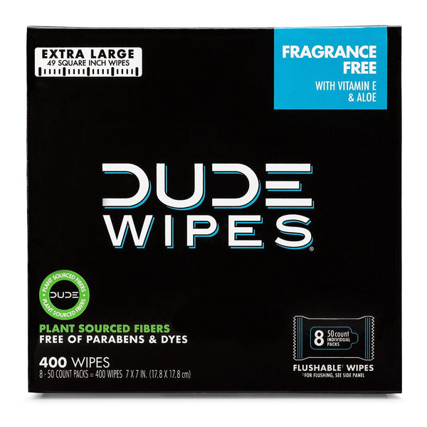 DUDE WIPES XL Flushable Wipes, Fragrance Free, 8 ct., 400 wipes