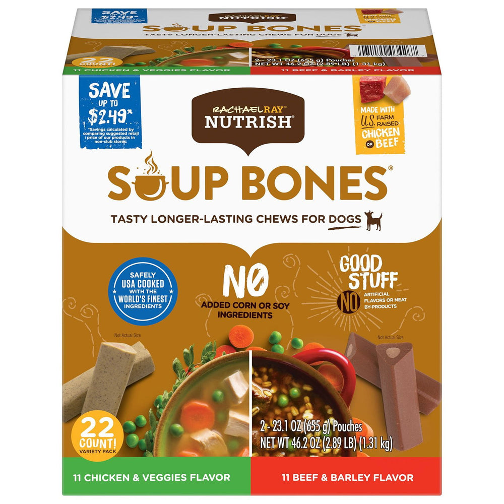 Rachael Ray Nutrish Soup Bones Dog Treat Variety Pack, Beef & Chicken, 11 ct., 2 pk.