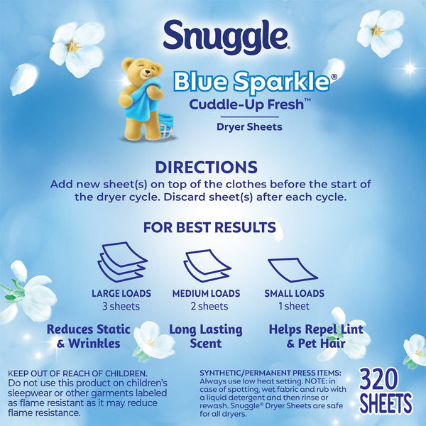 Snuggle Fabric Softener Dryer Sheets, Blue Sparkle, 320 ct.