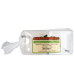 Kanak Sustainables™ 1 Compartment Hinged Lid To Go Food Container 9" x 9" , 50 ct.