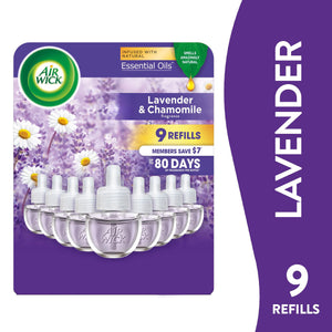 Air Wick Plug In Essential Oil Air Freshener Refills, Lavender & Chamomile, 9 refills