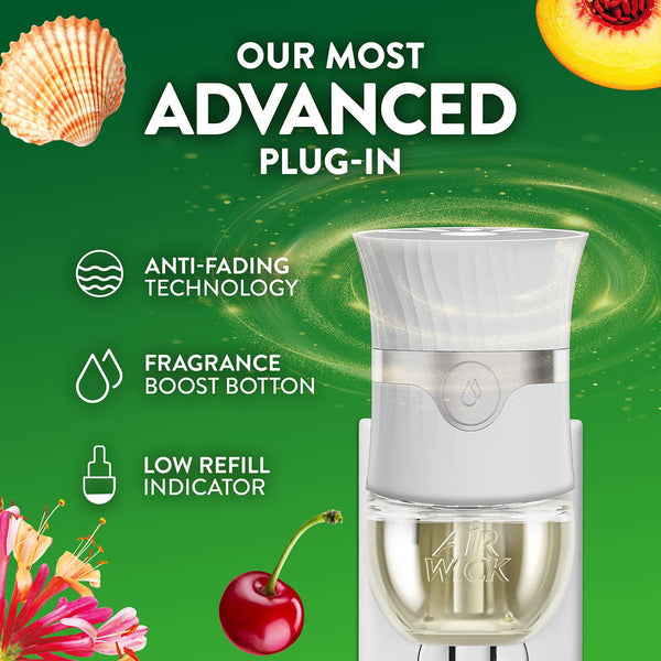 Air Wick Plug In Scented Oil Air Freshener, Sea Spray & Breeze, Sweet Peach, 1 warmer + 6 refills