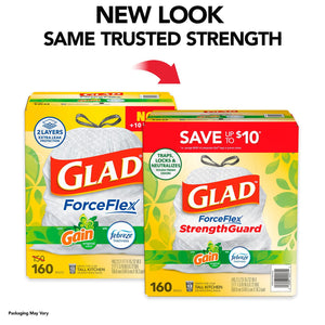 Glad® ForceFlex Tall Kitchen Drawstring Trash Bags, Gain Original scent with Febreze Freshness, 13 Gallon, 160 ct.