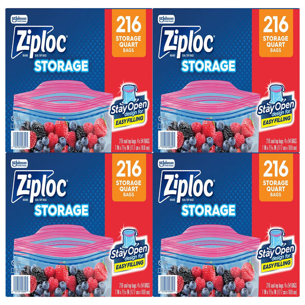 Ziploc Storage Quart Bags with New Stay Open Design, 216 ct.