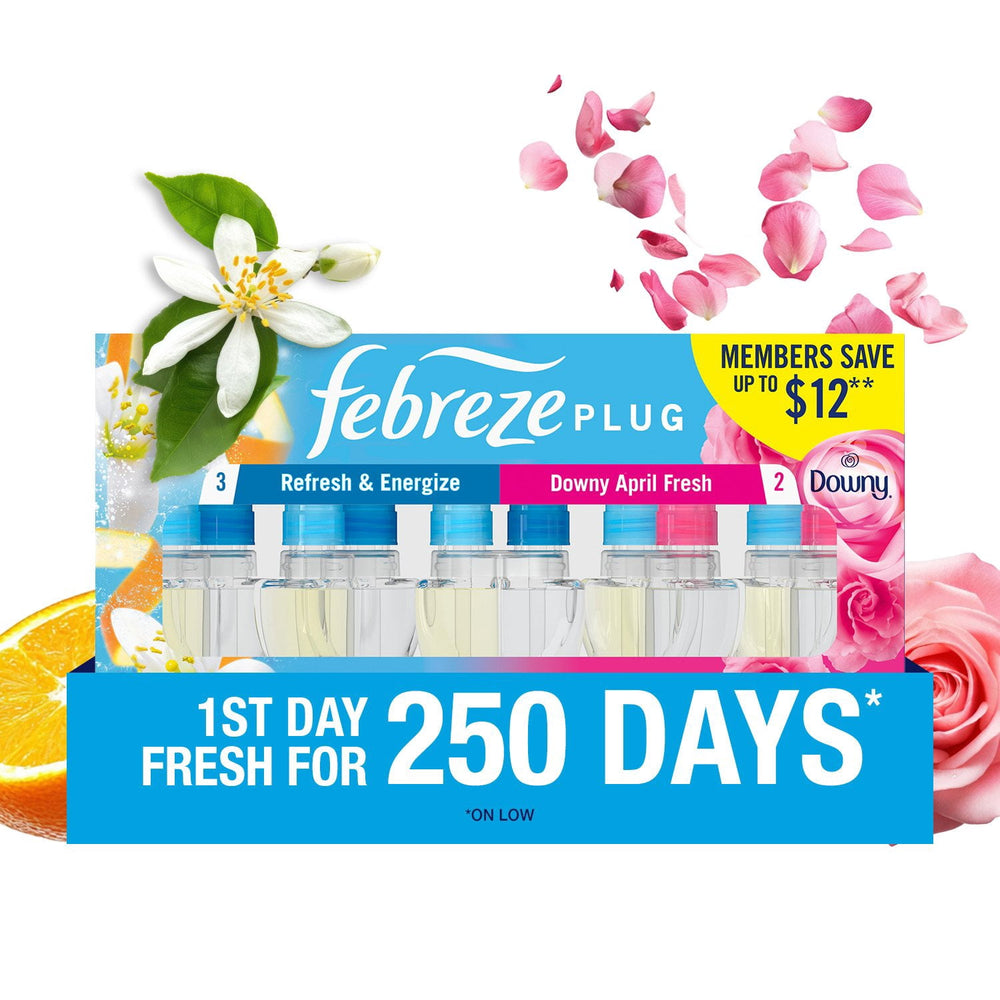Febreze Plug Air Freshener, Refresh & Energize + Downy April Fresh, 5 refills, 4.35 fl. oz.