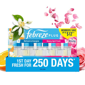 Febreze Plug Air Freshener, Refresh & Energize + Downy April Fresh, 5 refills, 4.35 fl. oz.