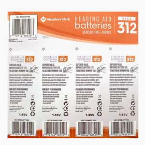 Member's Mark Size 312 Hearing Aid Batteries, 40 Count