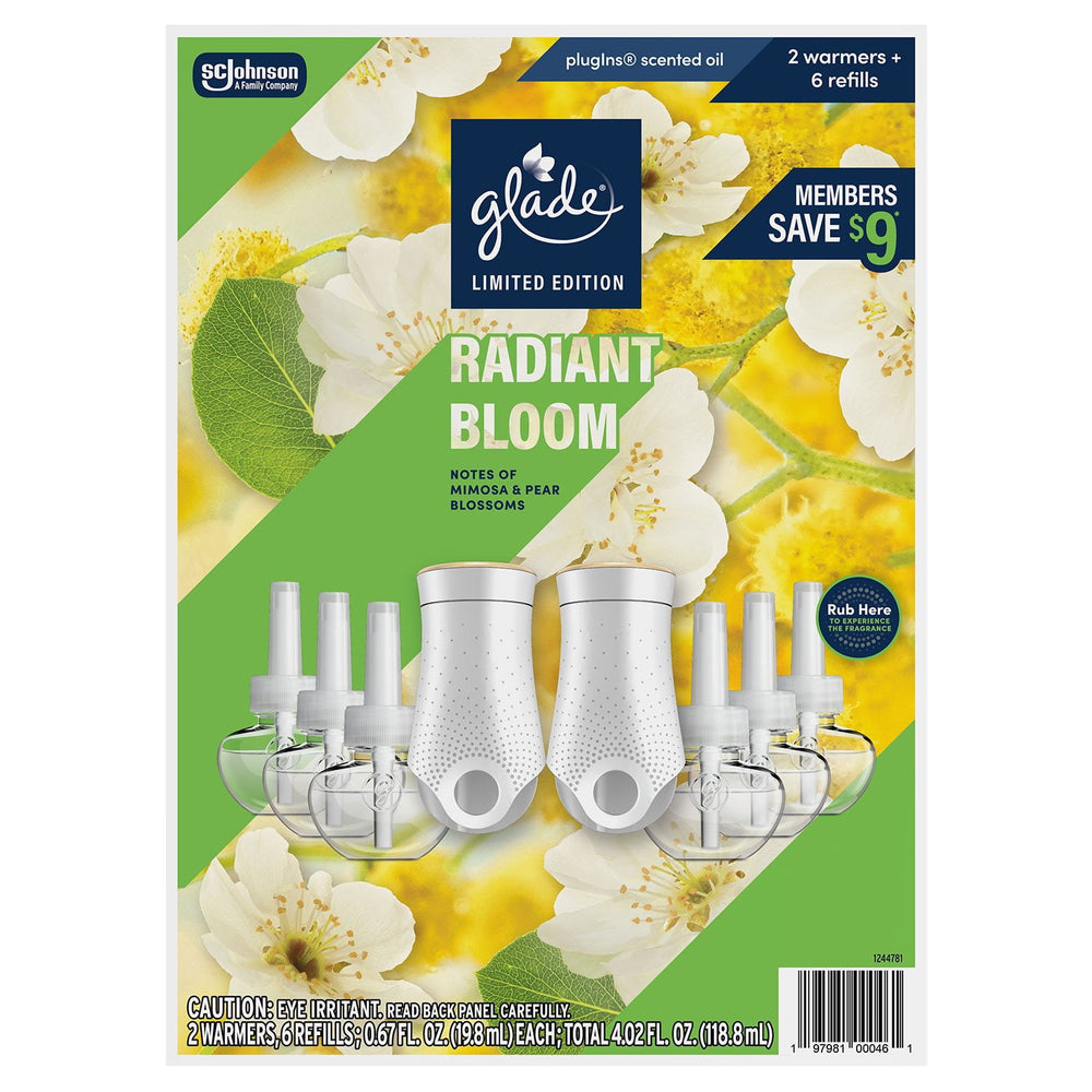 Glade PlugIns Scented Oil, Radiant Bloom, 2 Warmers + 6 Refills