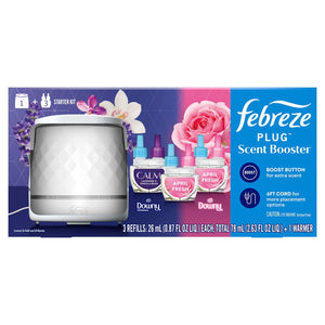 Febreze PLUG Scent Booster Kit, CALM Lavender + Vanilla Bean and April Fresh, 1 Device + 3 Refills