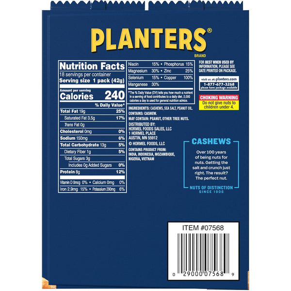 Planters Salted Cashews, 1.5 oz., 18 pk.