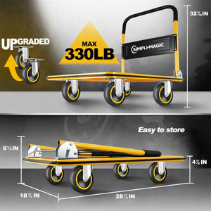 Simpli-Magic Foldable Platform Push Cart Hand Truck Dolly, 330 lb Capacity, Steel Flatbed with Swivel Wheels
