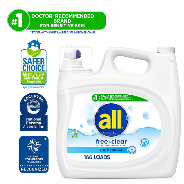 all Liquid Laundry Detergent, Free Clear for Sensitive Skin, 208oz, 166 loads