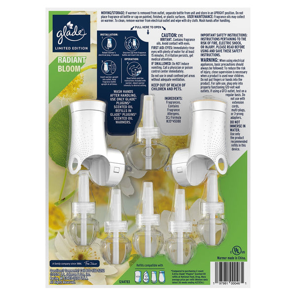 Glade PlugIns Scented Oil, Radiant Bloom, 2 Warmers + 6 Refills