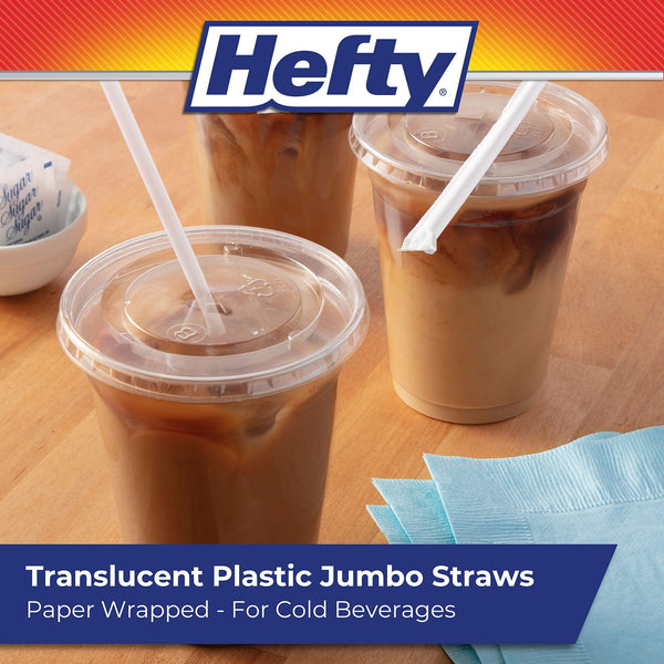 Hefty Jumbo Translucent Wrapped Plastic Straws, 7.75