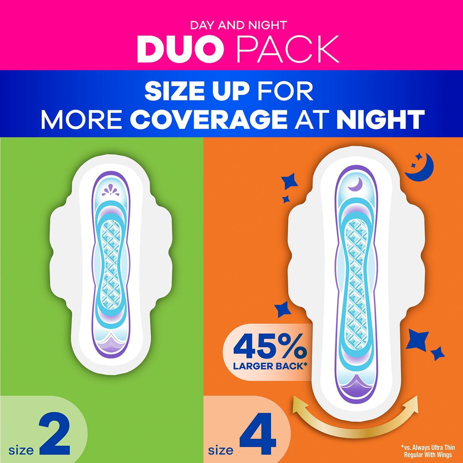 Always Ultra Thin Pads Duo Pack, 74 ct.