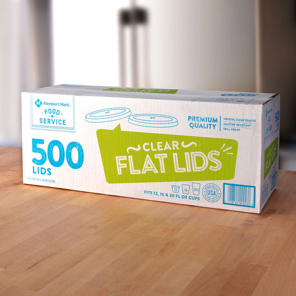 Member's Mark Clear Flat Plastic Lids with Straw Slot 500 ct.