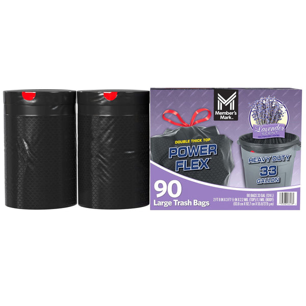 Member's Mark Power Flex 33 Gallon Trash Bags, Lavender, 90 ct.