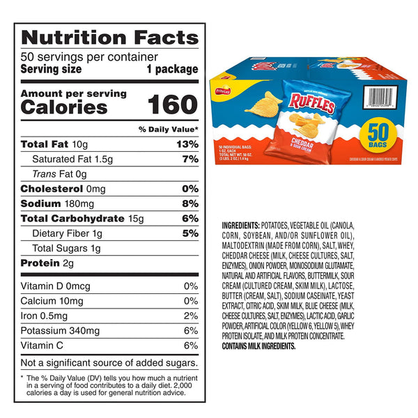 Ruffles Cheddar & Sour Cream Potato Chips, 1 oz., 50 pk.