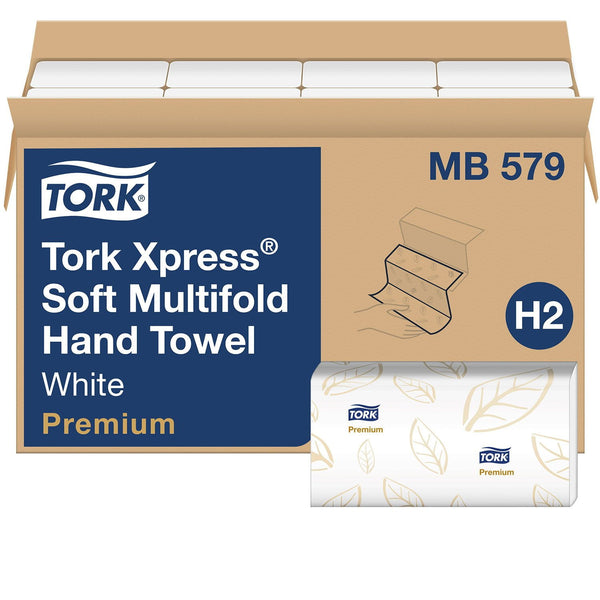 Tork Premium Soft Xpress Multifold 2-Ply White Blue Leaf Hand Towels, 16 pks., 135 towels/pk.