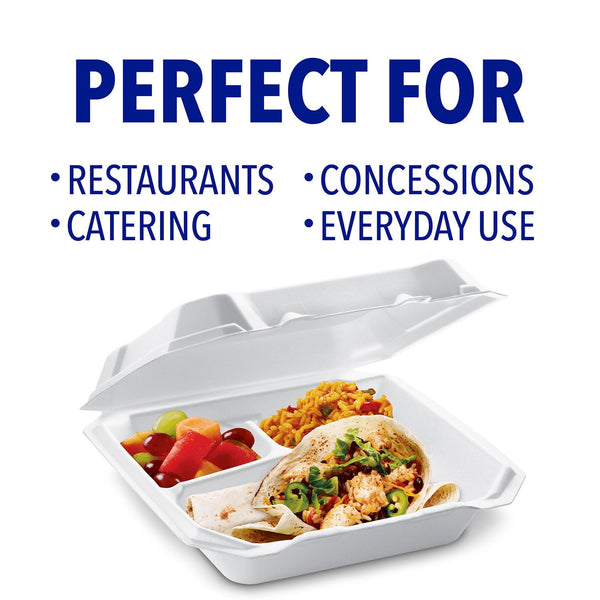 Hefty Supreme Foam Hinged Lid Container, 3-Compartment 125 ct.