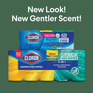 Clorox Disinfecting Wipes, Variety Pack, Fresh Scent and Crisp Lemon, 5 pack ct., 425 wipes total